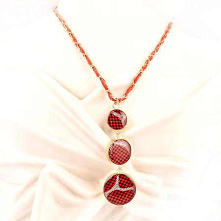 Red Checked Hangings Bead Necklace New Beautiful Jewellery
