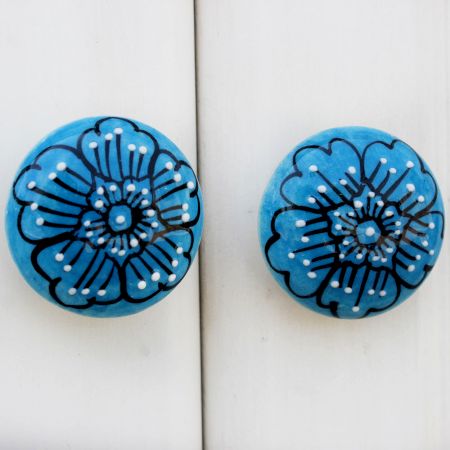 Sky Blue Flower Flat Knob