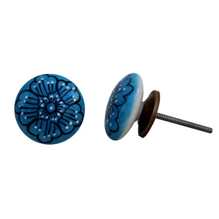 Sky Blue Flower Flat Knob
