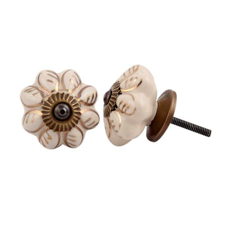 Cream Golden Leaf Big Melon Cabinet Knob