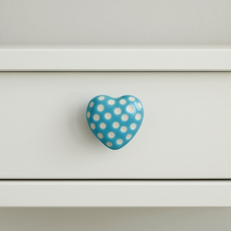 Turquoise Heart Etched Ceramic Knob