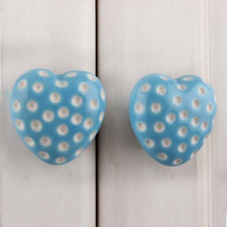 Turquoise Heart Etched Ceramic Knob