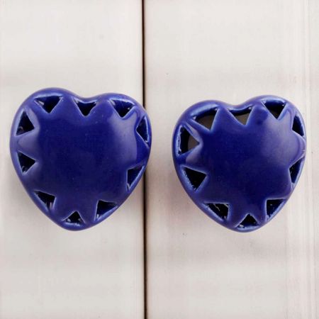 Navy Blue Heart Ceramic Knob