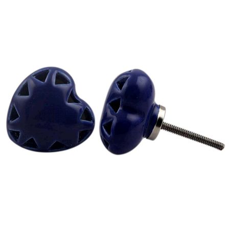 Navy Blue Heart Ceramic Knob