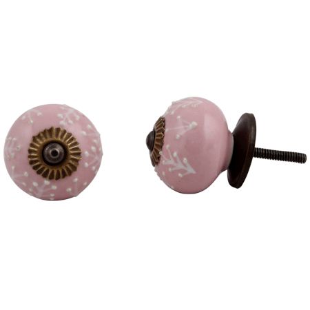 Pink White Leaf Embossed Knob