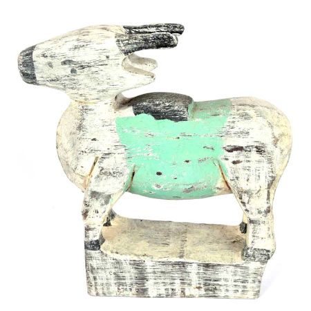 Standing Wooden Cow with Pastel Green Band on the Back