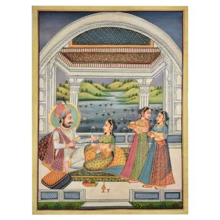 Mughal period Indian Moghul harem water colour painting 47.5 X 35.5