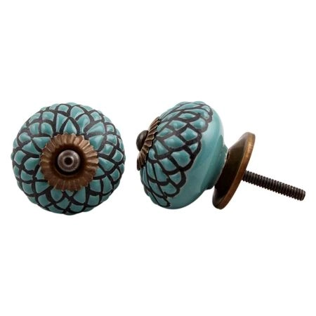 Sage Green Black Etched Knob