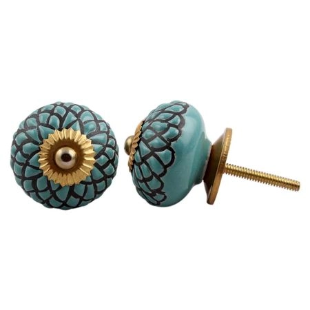 Sage Green Black Etched Knob