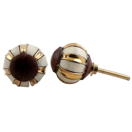 Gold White Floral Metal Drawer Knobs