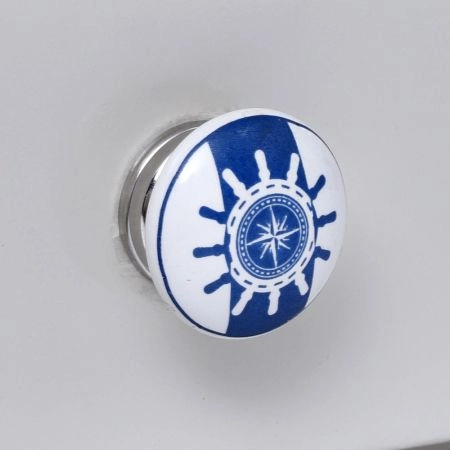 Ship Wheel Slate Blue Flat Ceramic Cabinet Knob