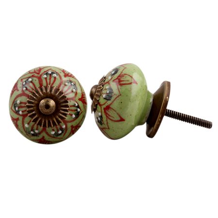 Red Leaf Ceramic Floral Drawer Knob