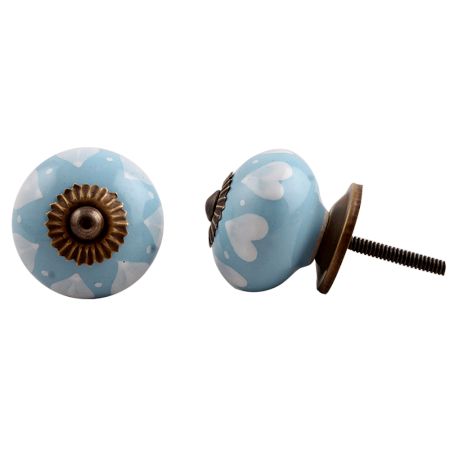Sky Blue White Heart Knob