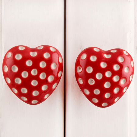 Red Heart Etched Ceramic Dresser Knob