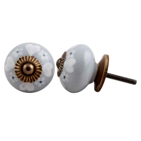 Grey Handmade Heart Floral Knob