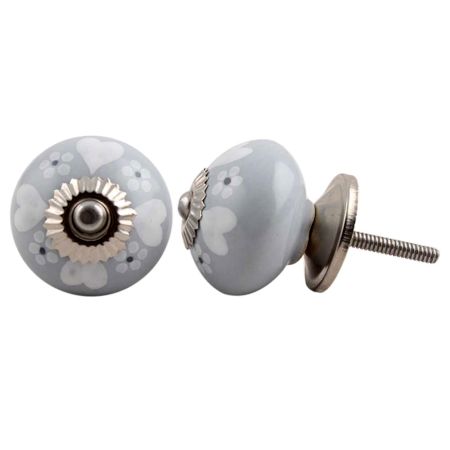 Grey Handmade Heart Floral Knob