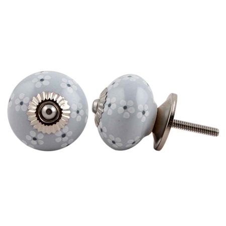 Grey Painted Floral Knob