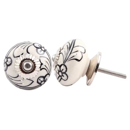 Black Leaf Ceramic Floral Knob