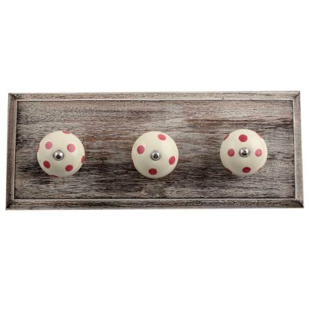 Cream Pink Dot Wooden Hooks