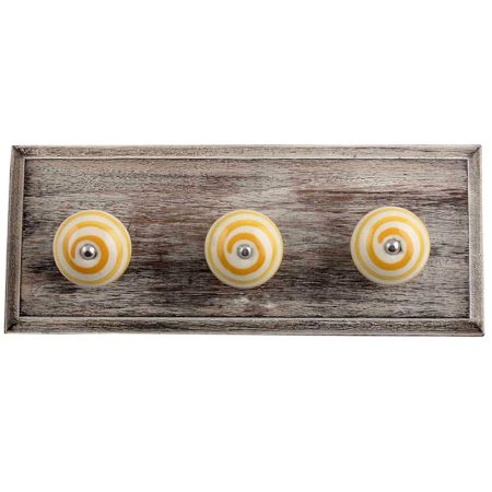 Cream Mustard Strip Wooden Hooks
