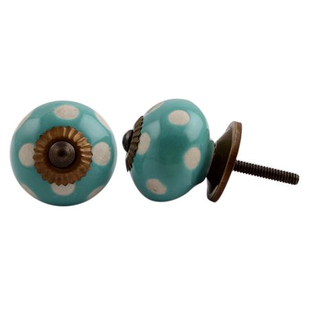 Sea Green Etched Dot Ceramic Drawer Knob