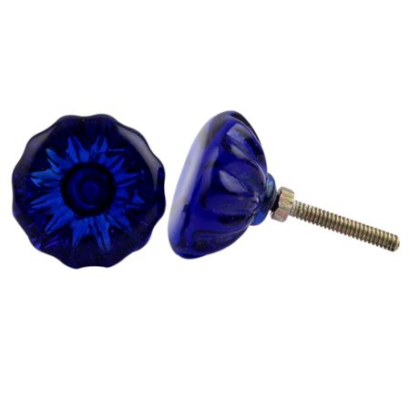 Navy Blue Paneled Sides Glass Drawer Knob