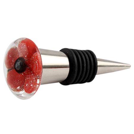 Red Black Flower Glass Wine Stoppre