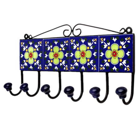 Blue Floral Ceramic Tiles Hooks-456