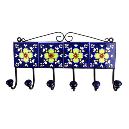 Blue Floral Ceramic Tiles Hooks-456