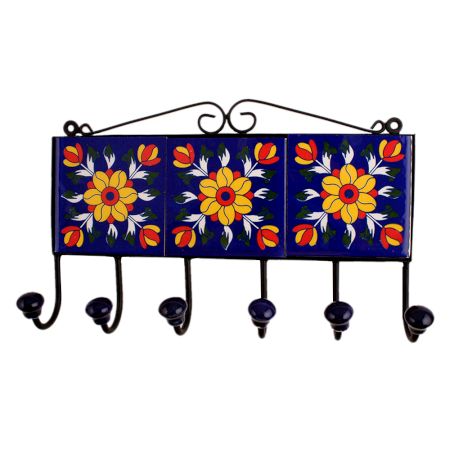 Blue Floral Ceramic Tiles Hooks-458