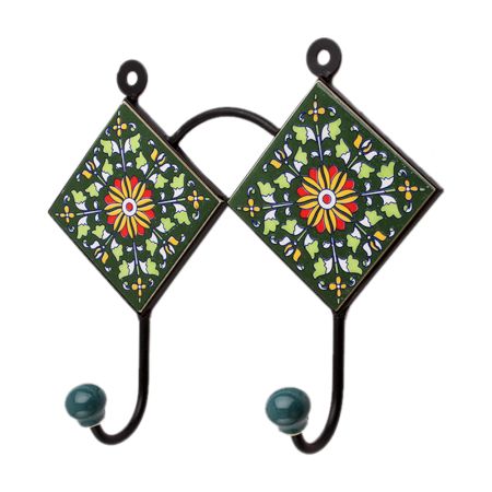 Green Floral Ceramic Tiles Hooks-459