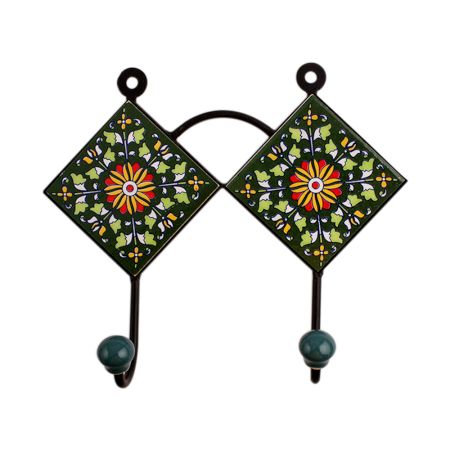 Green Floral Ceramic Tiles Hooks-459