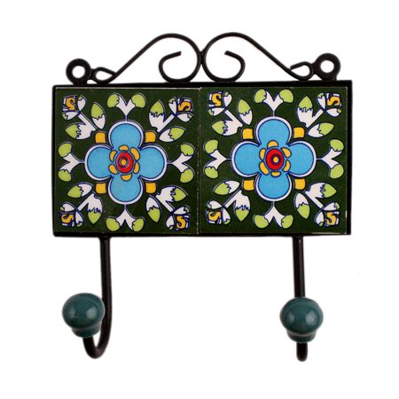 Green Floral Ceramic Tiles Hooks-462