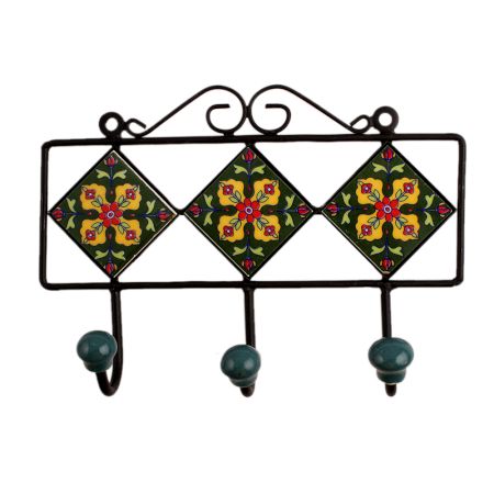 Green Floral Ceramic Tiles Hooks-465