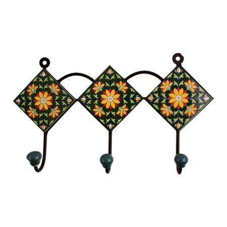 Green Floral Ceramic Tiles Hooks-467