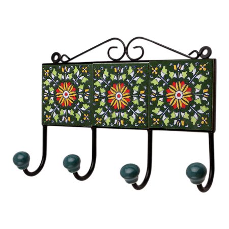 Green Floral Ceramic Tiles Hooks-472