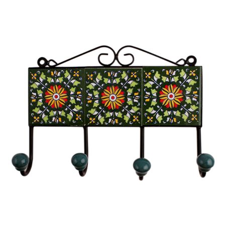 Green Floral Ceramic Tiles Hooks-472