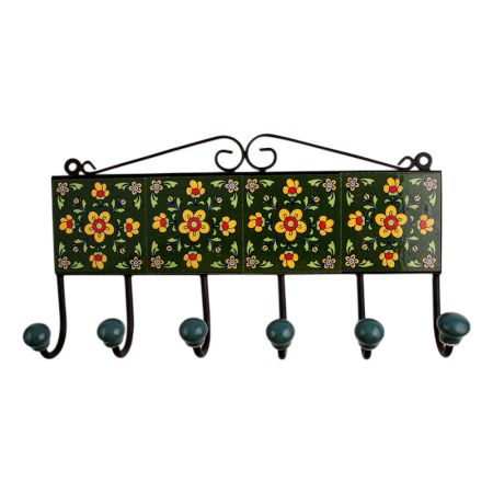 Green Floral Ceramic Tiles Hooks-473