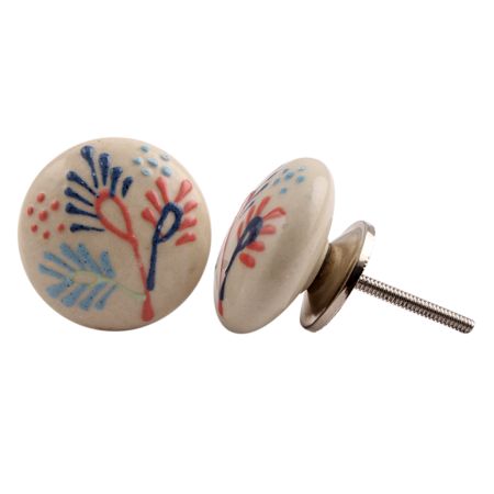 White Multicolor Ceramic Flower Knob