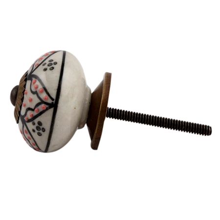 Black Floral Orange Dot Ceramic Knob