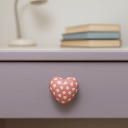 Pink Heart Etched Ceramic Drawer Knob