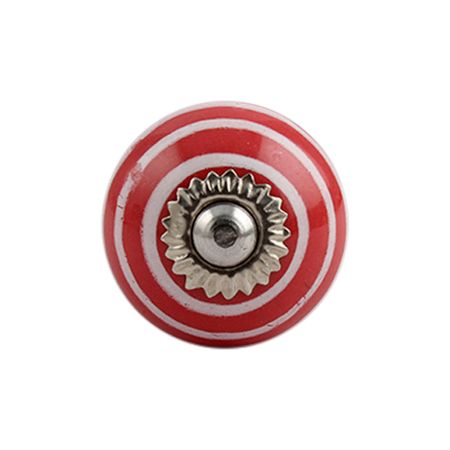 Red Striped Small Ceramic Cabinet Knob
