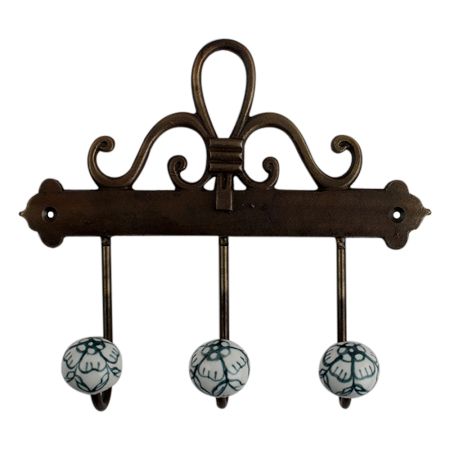 Forest Green Floral Ceramic Iron Hooks