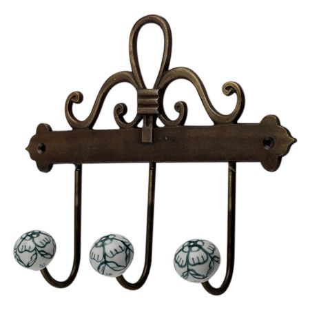 Forest Green Floral Ceramic Iron Hooks