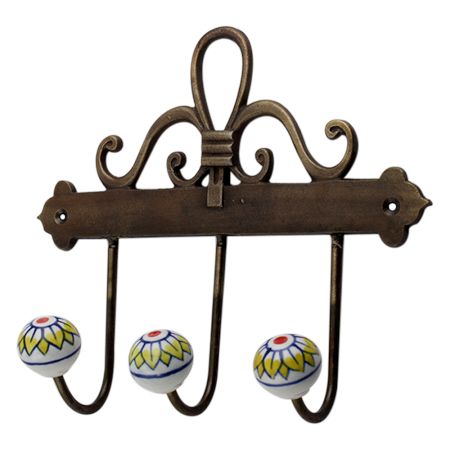 Yellow Floral Ceramic Iron Hooks
