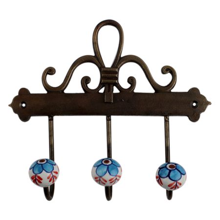 Turquoise Floral Ceramic Iron Hooks