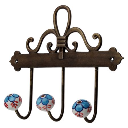 Turquoise Floral Ceramic Iron Hooks