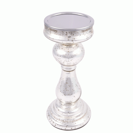 Silver Glass Pedestal Pillar Candle Holder(Set of 1 Piece)