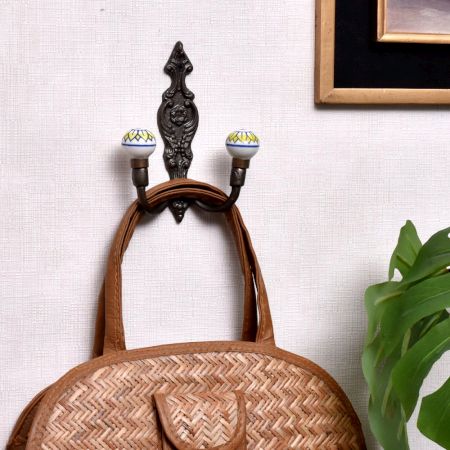 Yellow Floral Ceramic Iron Hooks