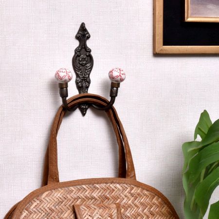 Red Floral Ceramic Iron Hooks